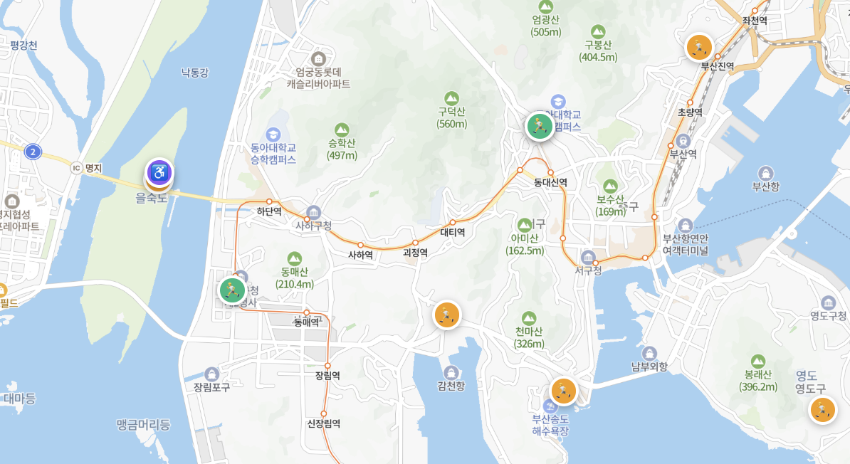 체육 시설 지도 화면 - 주변 체육 시설 위치를 지도로 표시